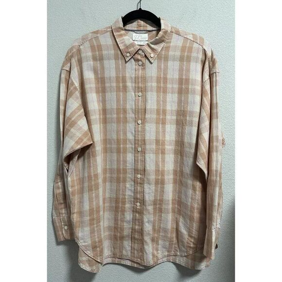 J. Crew Women's Relaxed Featherweight Flannel Button Shirt Plaid Peach Size 14 - Picture 1 of 9